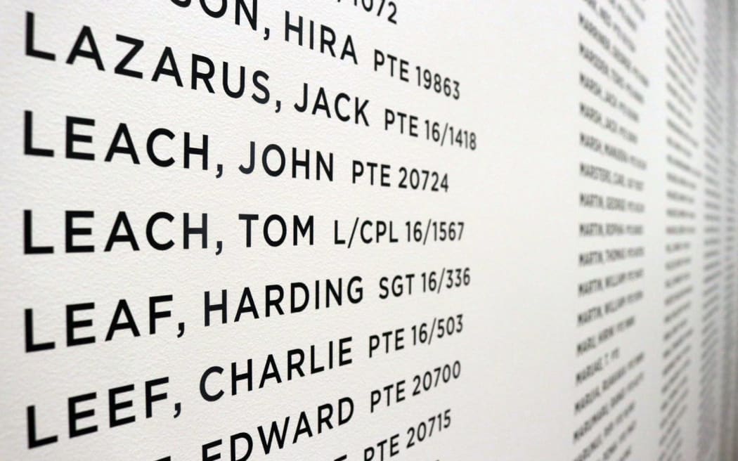 Soldiers’ names adorn the walls of the memorial gallery at Te Rau Aroha, the Museum of the Price of Citizenship.
