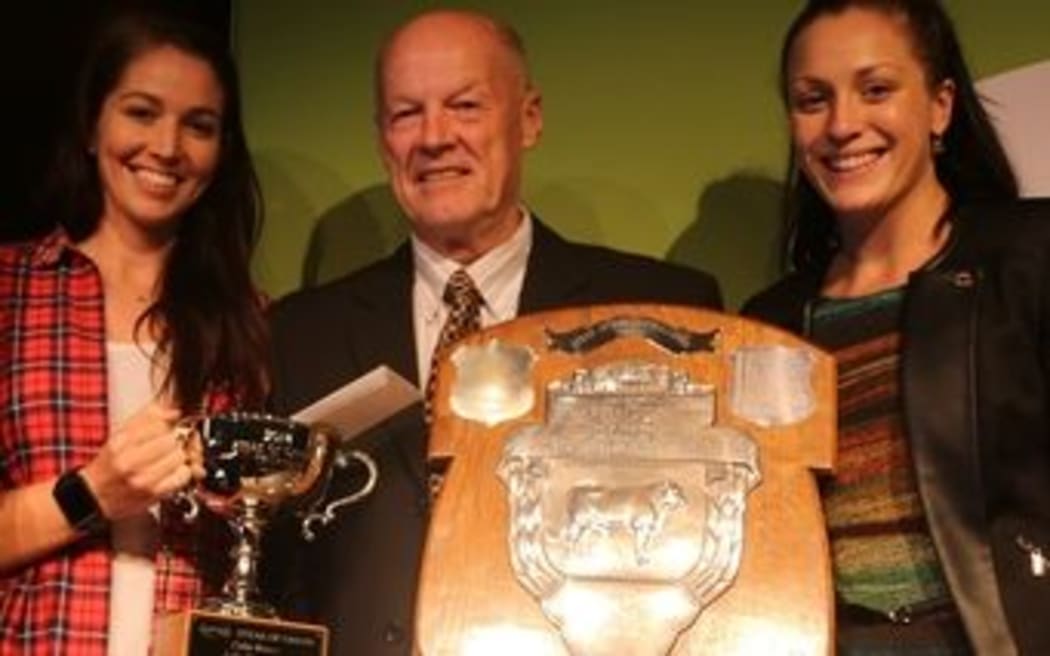 Steak of Origin champion, Colin Brown is  flanked by two of the judges medal winners Sarah Walker and Sophie Pascoe.