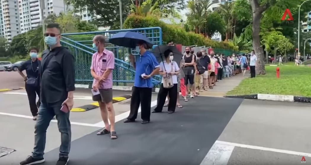 A voting queue in Singapore during the country's 2020 elections in July