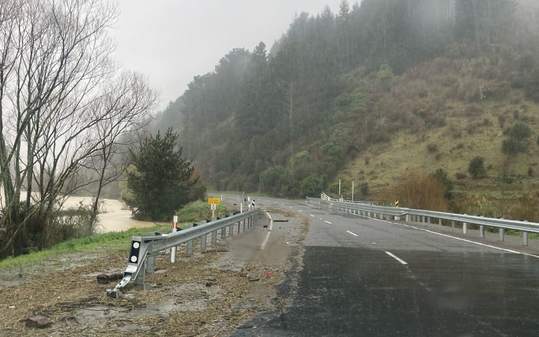 Damage to the Racecourse Bridge on State Highway 14.