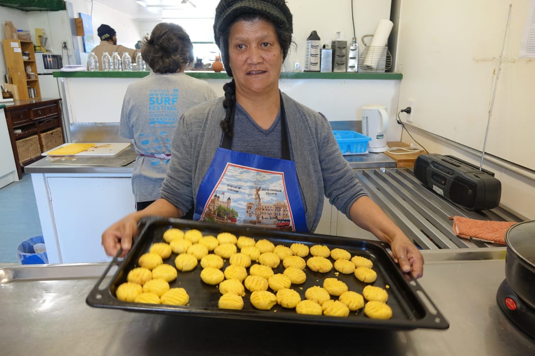 Tracy Edwards with her batch of yo-yo biscuits.
