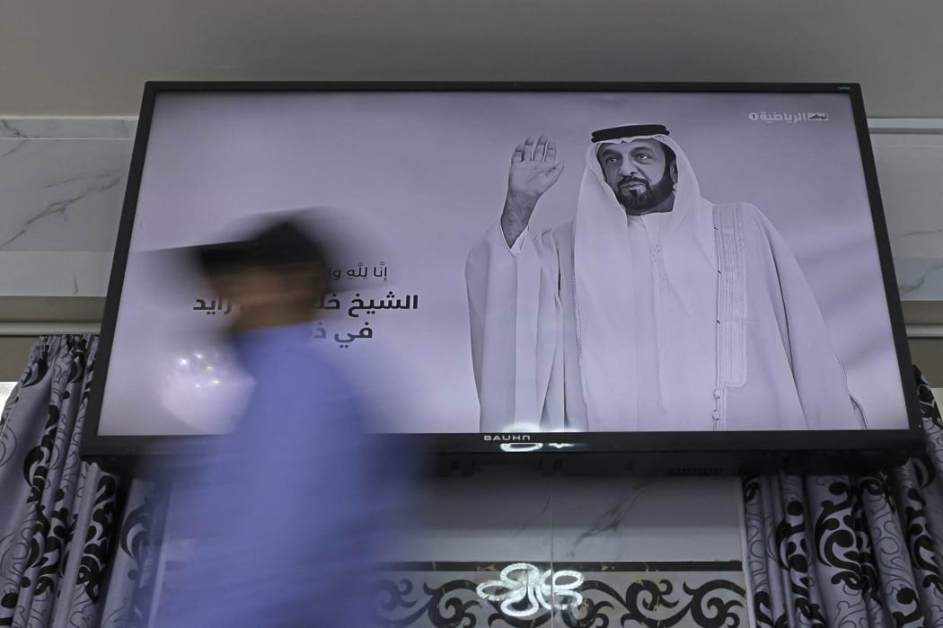 A local channel in the United Arab Emirates displays a portrait of president Sheikh Khalifa bin Zayed Al-Nahyan, during state mourning in Abu Dhabi, on Friday.