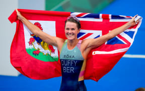 Bermuda's Flora Duffy wins gold, Womenâs Triathlon, Tokyo 2020 Olympic Games. Tuesday 27th July 2021. Mandatory credit: Â© John Cowpland / www.photosport.nz