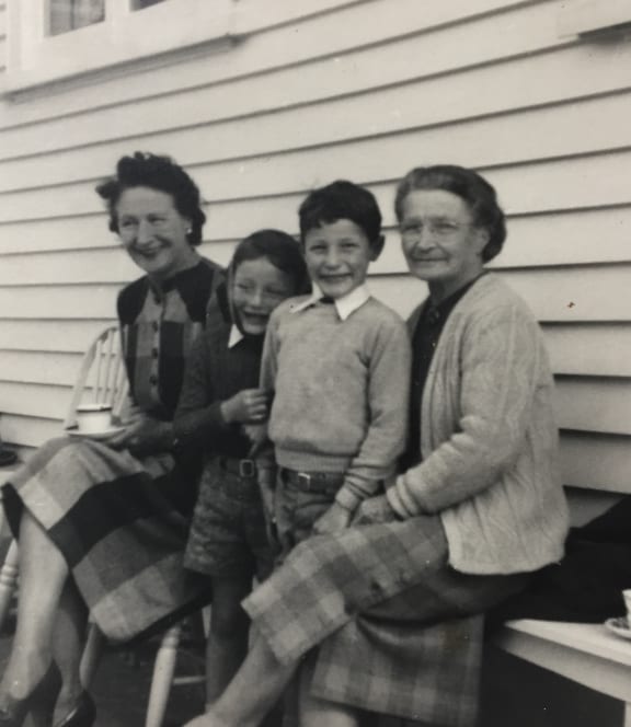 Peter Wells as a small child, second from left, with his older brother and aunt, left, grandmother, right.