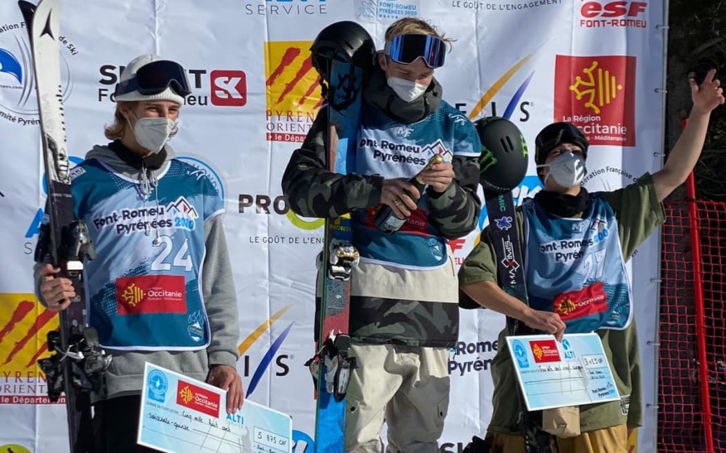 Ben Barclay on the podium at World Cup in France.