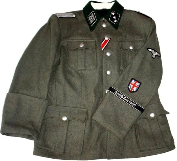 The British Free Corps' uniform featured a Union Jack emblem on the sleeve beneath a Nazi swastika and eagle.