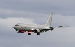 A large plane in the air.