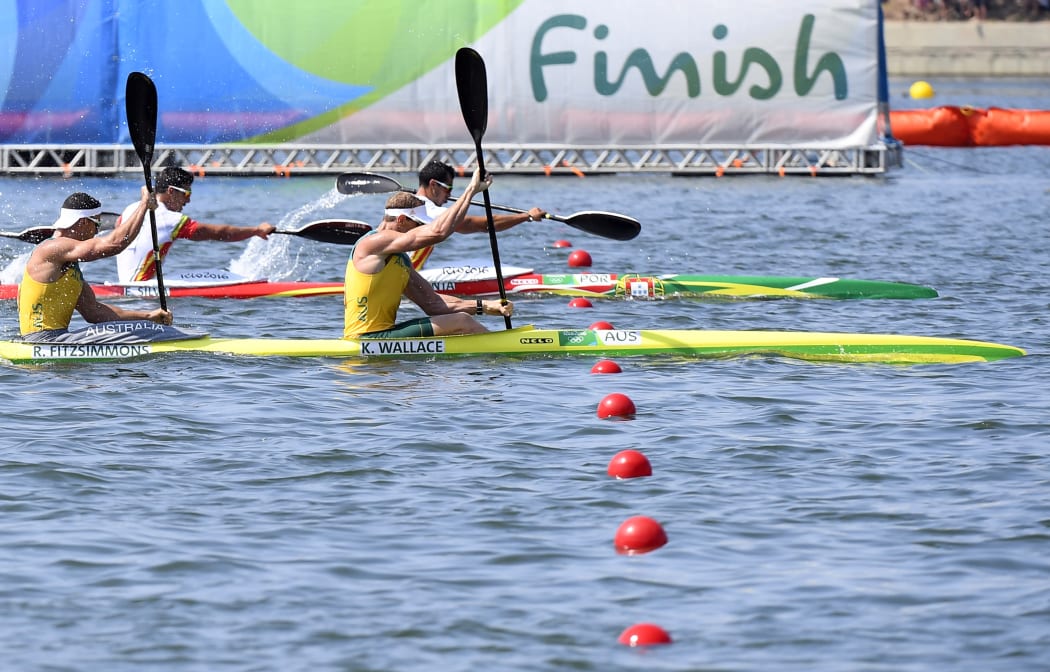 Australia's Chef de Mission for the 2019 Pacific Games Ken Wallace (c) competing in the men's K4 1000m semi-final during the Rio 2016 Olympic Games.