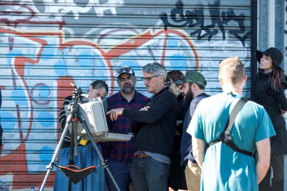 Ryan Griffen on the set of Cleverman.