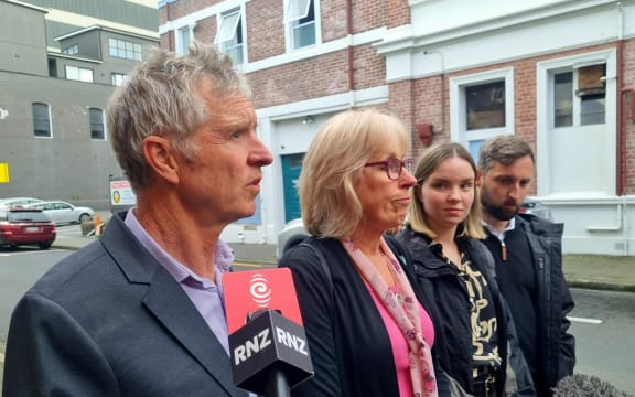 Sophia Crestani's parents Bede Crestani and Elspeth McMillian, her twin sister Frances Crestani with partner James.
