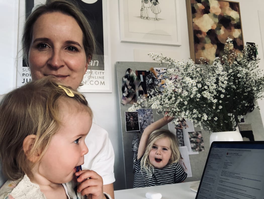 New Zealand fashion designer Juliette Hogan with daughters Myra, left, and Daisie.