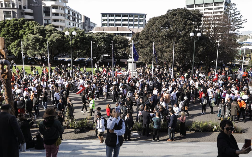 Fast-track Approvals Bill protest outside Parliament in Wellington on 8 May 2024.