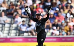 White Ferns wicketkeeper Izzy Gaze celebrates taking a catch