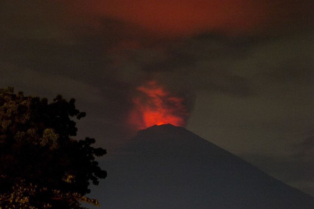 Mount Agung volcano erupting.