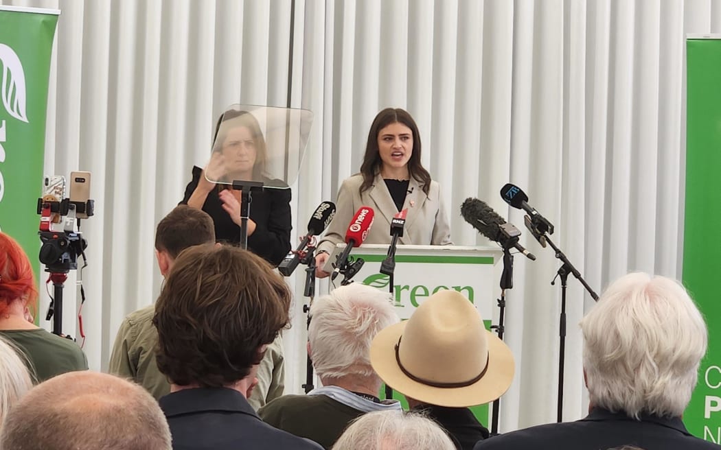 Chloe Swarbrick delivering her first 'State of the Planet' speech as co-leader of the Green Party.