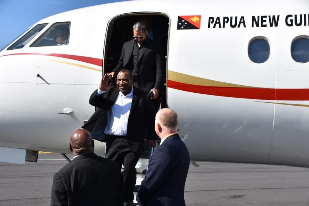 James Marape arriving in New Zealand.