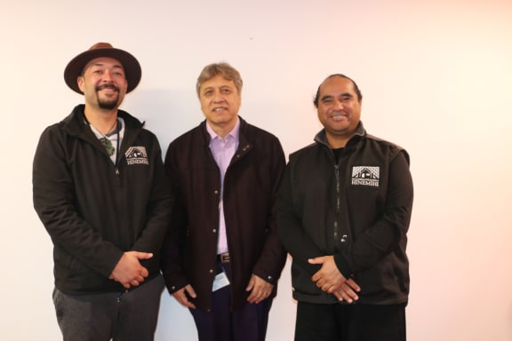 Ruakiri Fairhall, Rangitihi Pene and Colin Tihi representing Ngā Kohinga Whakairo o Hinemihi.