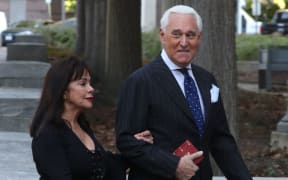 WASHINGTON, DC - NOVEMBER 15: Roger Stone, former advisor to President Donald Trump, and his wife Nydia Stone arrive at the E. Barrett Prettyman United States Courthouse, on November 15, 2019 in Washington, DC.
