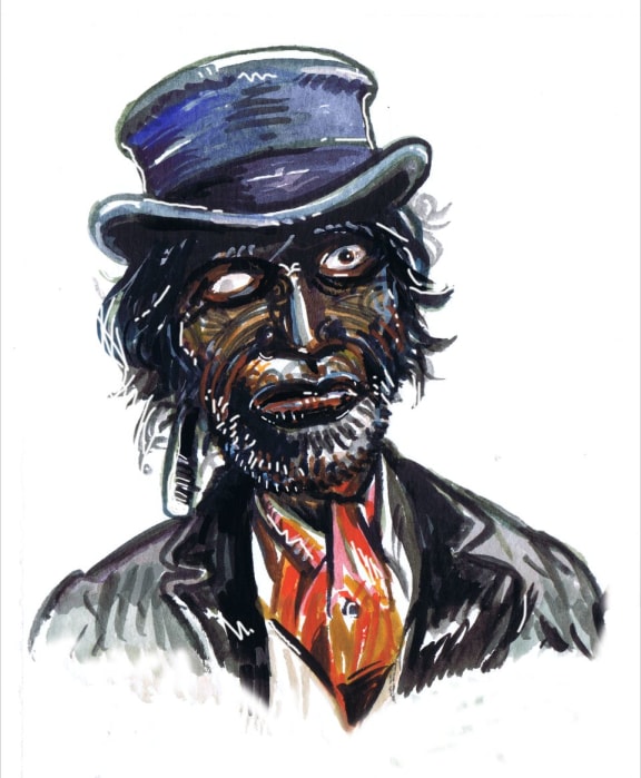 An illustration of Riwha Titokowaru from ‘Kimble Bent Malcontent’.