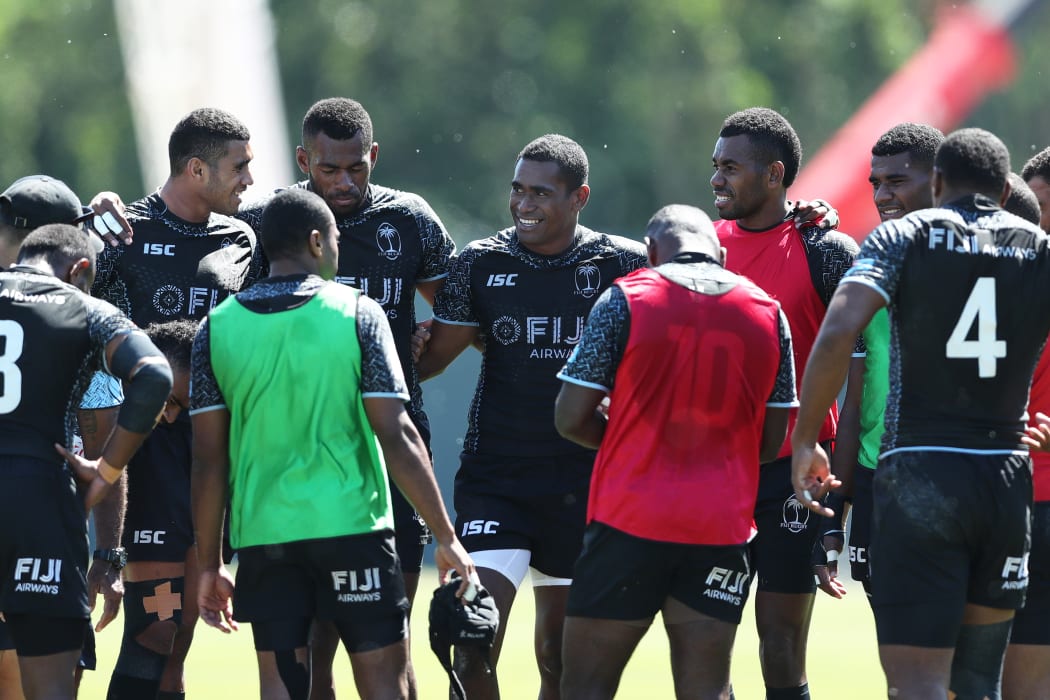 Fiji are all smiles during training in London.