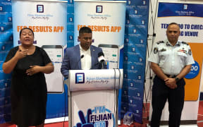 Supervisor of Elections Mohammed Saneem with Police Commissioner Sitiveni Qiliho (right)