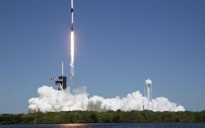 a SpaceX Falcon 9 rocket going to the International Space Station with Commander Michael López-Alegría of Spain and the US, Pilot Larry Connor of the US, and Eytan Stibbe of Israel, and Mark Pathy April 8, 2022, at NASAs Kennedy Space Center in Florida.