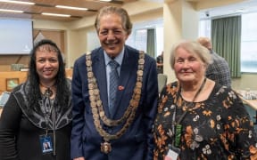 Invercargill city council mana whenua appointees Pania Coote (left) and Evelyn Cook with former mayor Tim Shadbolt. PHOTO: LUISA GIRAO