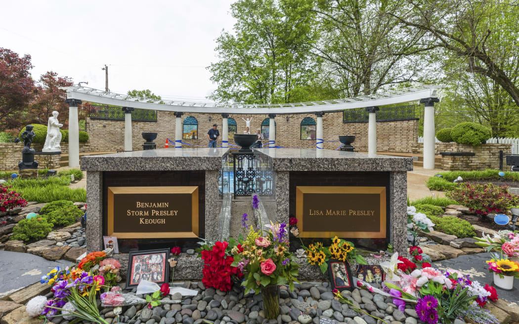 United States, Tennessee, Memphis, Graceland, Elvis Presley's house, tombstone of Lisa Marie Presley daughter of Elvis in the meditation garden.