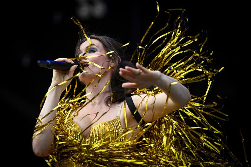 Sophie Ellis-Bextor performing on the Pyramid Stage, Glastonbury 2023.