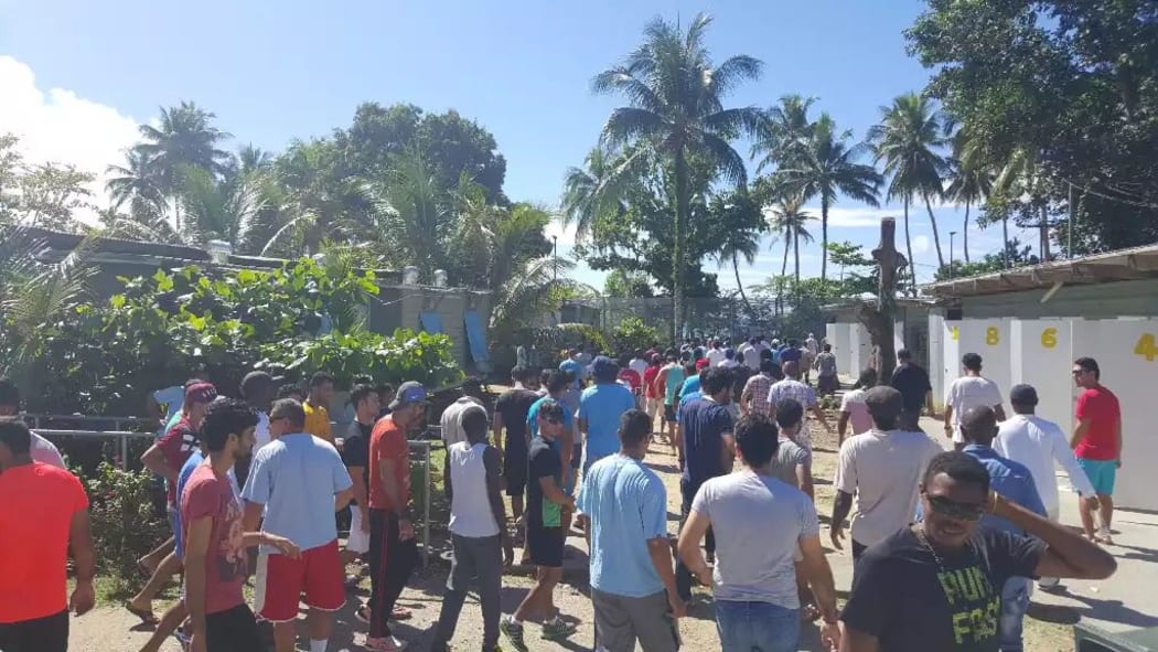 Refugees protesting against attempts to evict them from an Australian run detention  centre on Manus Island.