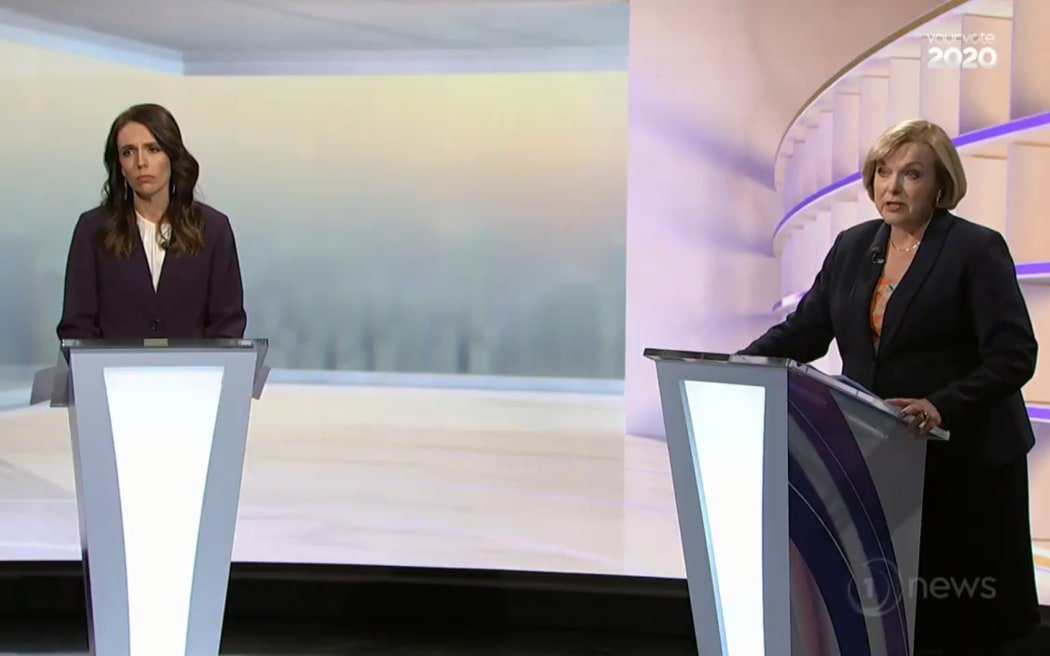Labour leader Jacinda Ardern and National leader Judith Collins during the first TVNZ leaders' debate.