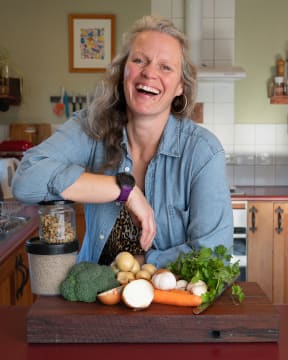 Del Holland in her kitchen where she films her weekly cooking videos for 'Dishes with Del'.
