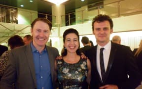 From left to right: Benjamin Northey (conductor), Clarissa Dunn (RNZ Concert presenter), Slava  Grigoryan (guitar)