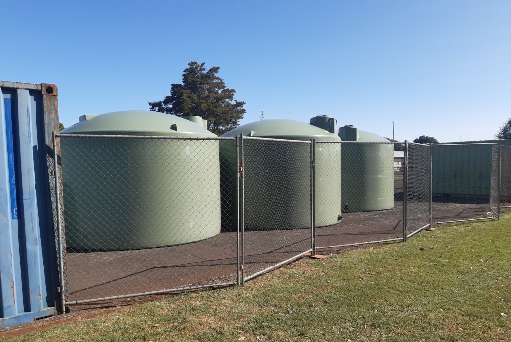Emergency water tanks at Kaikohe. Level 4 water restrictions are being applied in Kaikohe restricting residential water use to drinking, cooking and washing only. 5 February 2020.