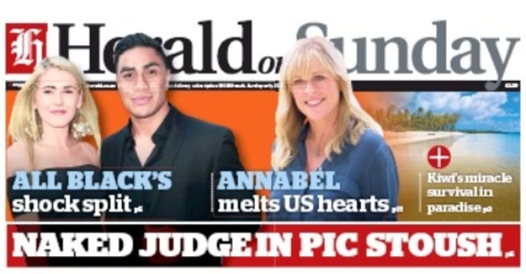 photo of Herald on Sunday headline "NAKED JUDGE IN PIC STOUSH"