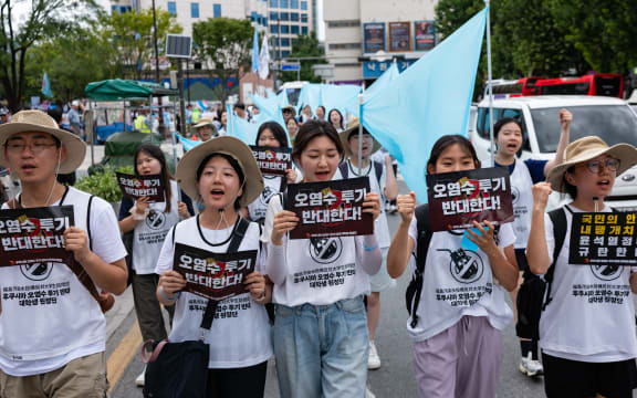 University students march in downtown Seoul to protest against the dumping of contaminated water from Fukushima, on 9 August, 2023 in South Korea.