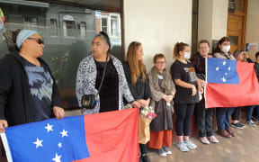 A protest against cartoonist Garrick Tremain outside the Otago Daily Times' Dunedin offices.