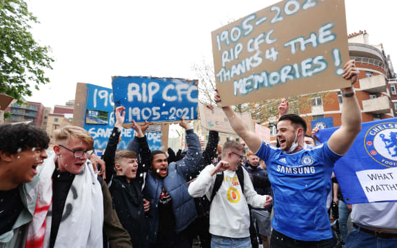 Chelsea fans protest Super League.