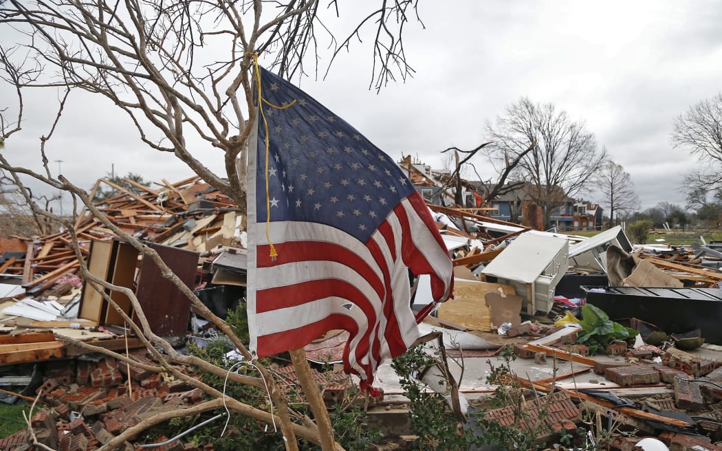 Debris following tornadoes on 28 Dec in Garland, Texas.