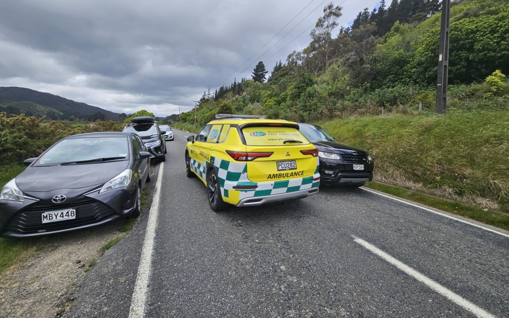 A St John Ambulance vehicle leaves the scene of a serious incident in Wellington's Wainuiomata on 16 November 2023.