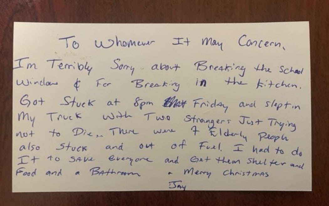 After Jay Withey left the school he broke into to save himself and others, he left an apology note.