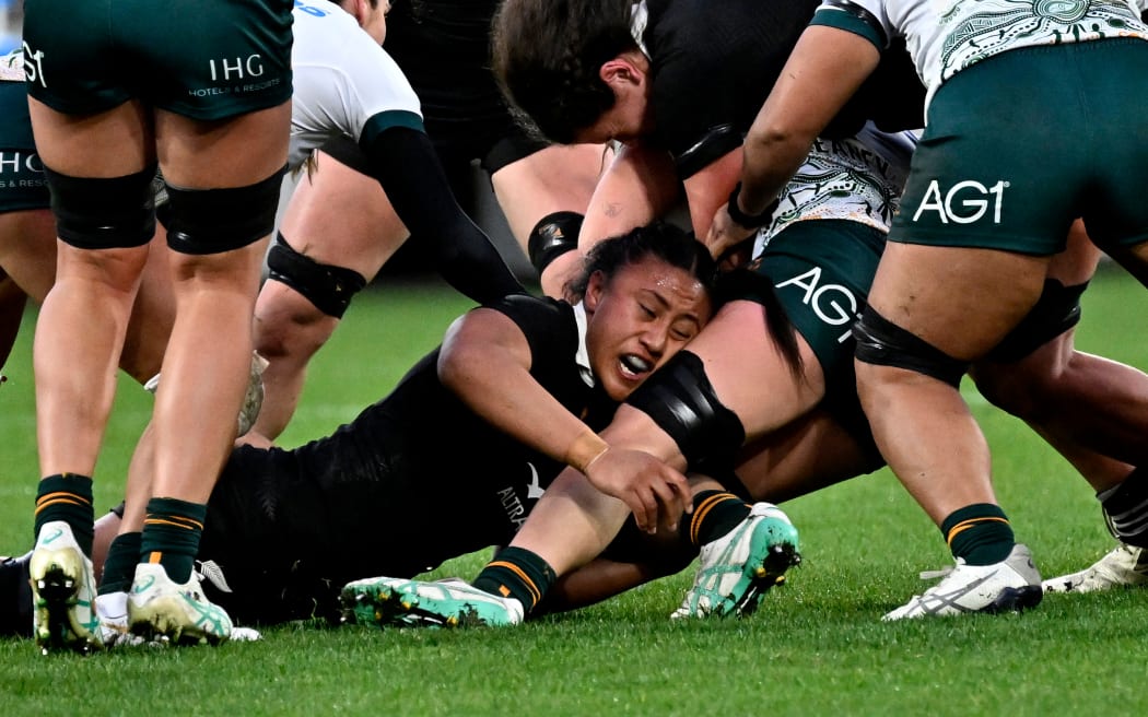 Liana Mikaele-Tu’u of New Zealand during the O’Reilly Cup - New Zealand Black Ferns v Australia at Sky Stadium, Wellington, New Zealand on Saturday 12 July 2025.                                                                    
Copyright photo: Masanori Udagawa /  www.photosport.nz