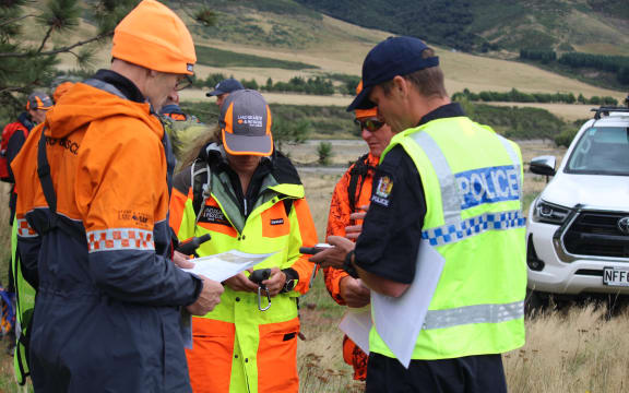 Police and Land Search and Rescue volunteers at a search and rescue exercise in Canterbury.