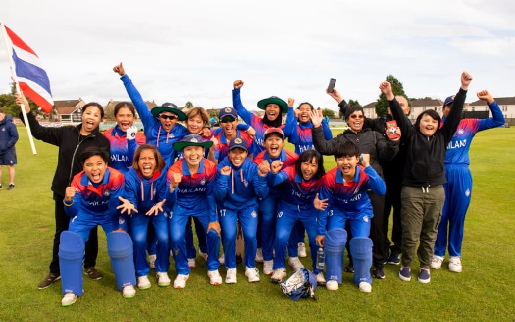 Thailand celebrate qualifying for the Women's T20 World Cup.