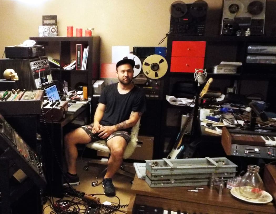 UMO's Ruban Nielson in the basement of his home in Portland.