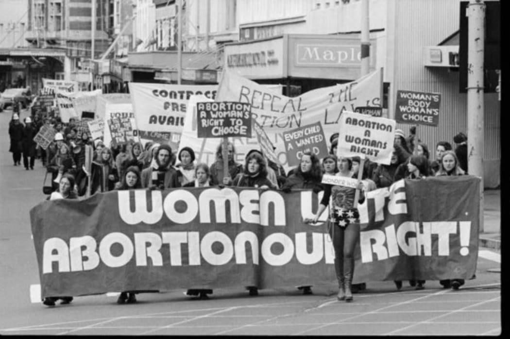 A pro-abortion demonstration on Manners Street, Wellington in June 1976.