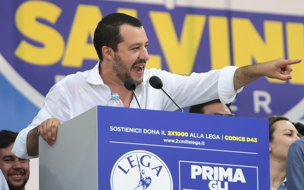 Italys Interior Minister and Deputy Prime Minister Matteo Salvini speaking during the annual meeting of the far-right party.