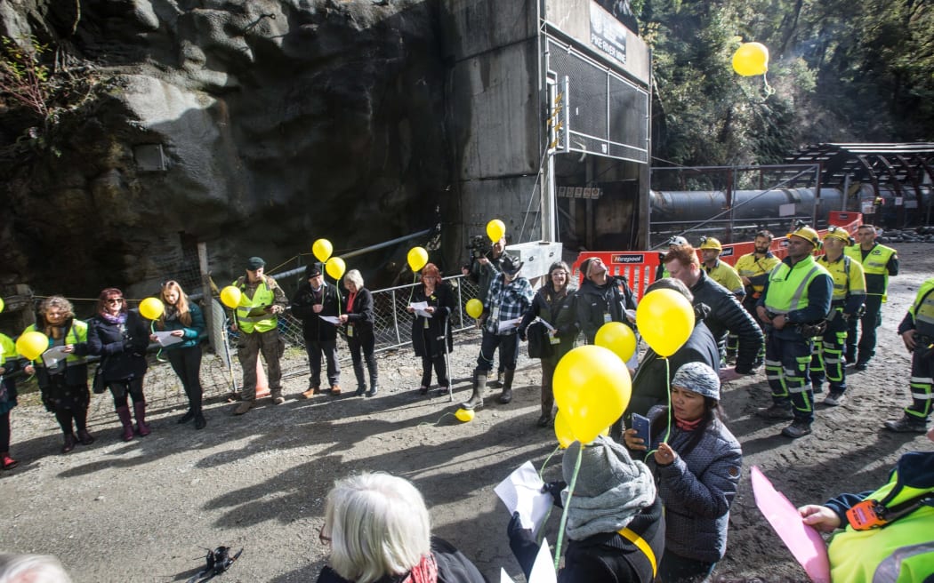 A commemoration for Pike River families at the entrance to the Pike River Mine drift