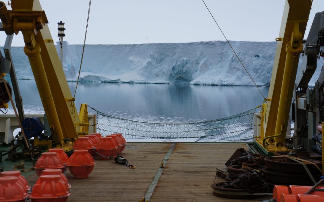 The NIWA mooring being deployed in Terra Nova Bay last December. The equipment is now at risk.