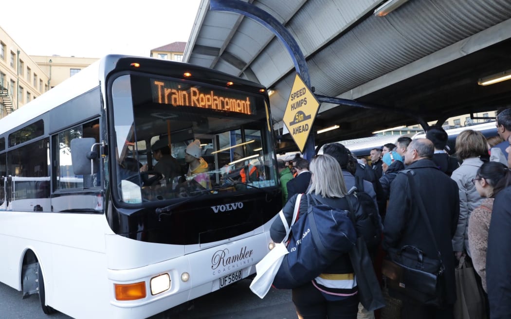 A bus brought in to replace trains in Wellington.